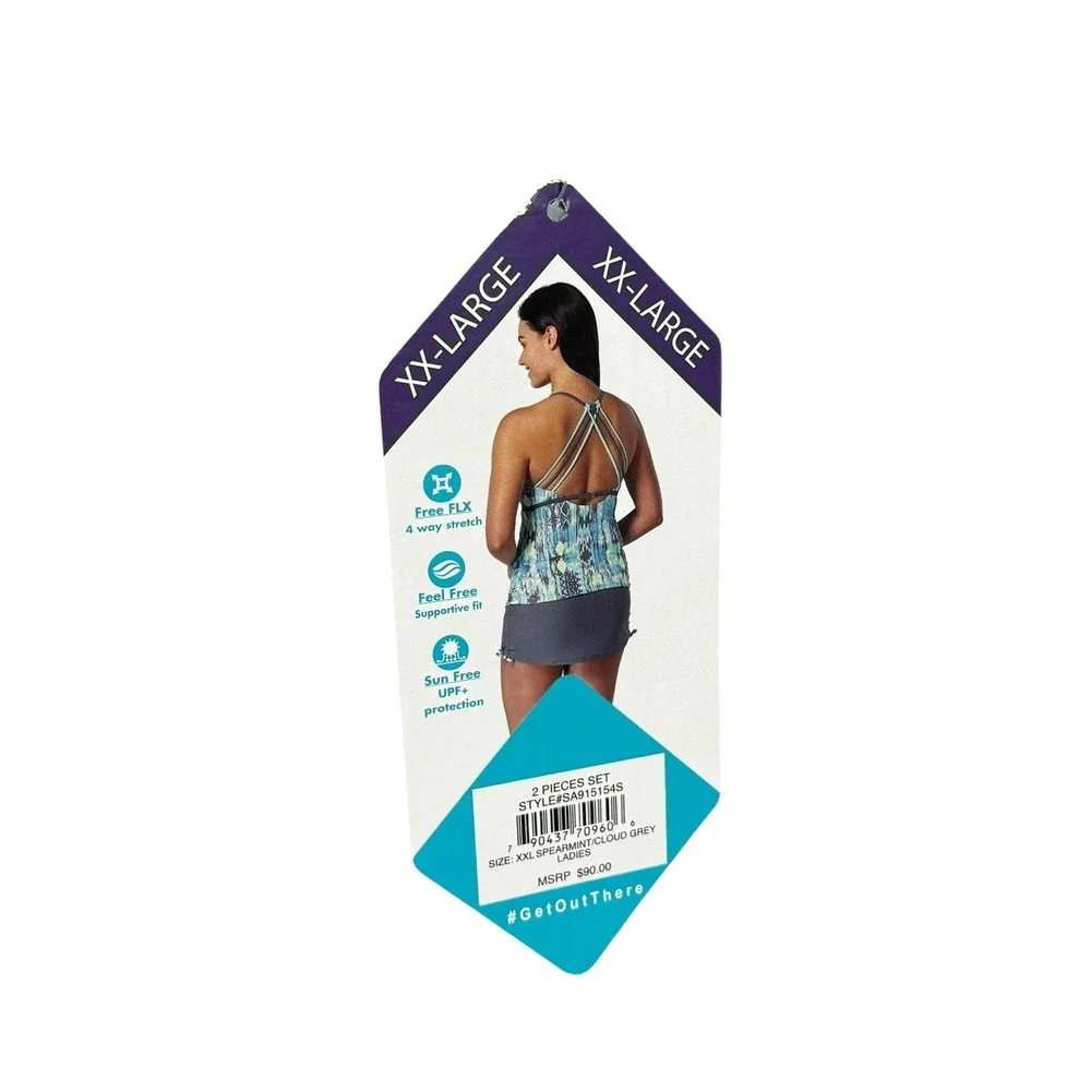 NWT Free Country Women's Tankini Top Molded Cup Size XXL Strappy Back UPF